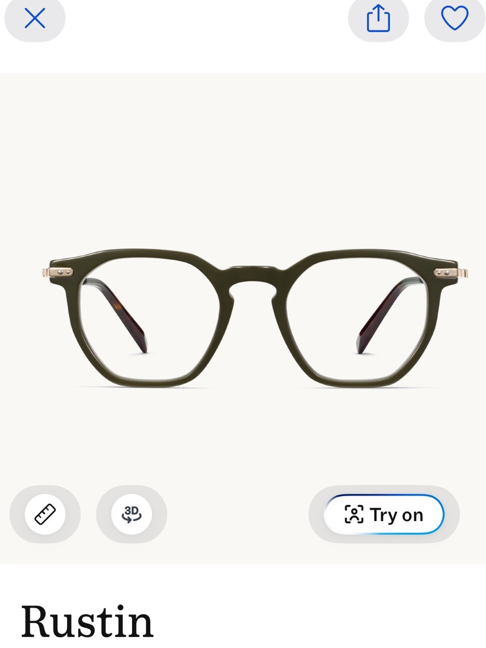 Warby Parker Rustin Olive Green Round Frames with gold Temples